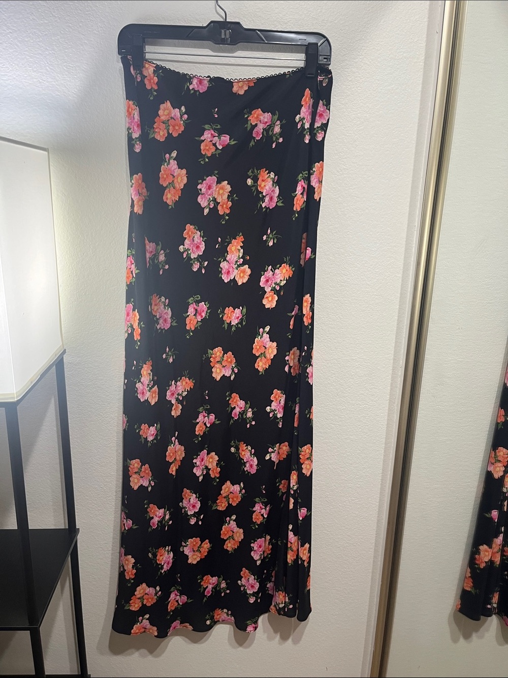 Mango Black Maxi Skirt with Pink & Orange Floral Print